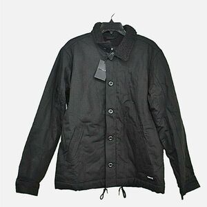 Hurley Mens Faux Shearling Lined Military Jacket Spread Collar Cotton XXL